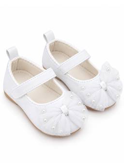 Baby Doe - White Pearl Bow Ballerinas
