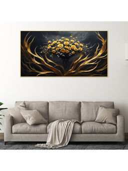 Dekorstation - 3D Yellow Gold Flower Floating Frame Canvas Wall Painting