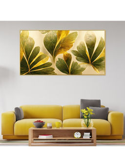 Dekorstation - Beautiful Green & Golden Leaves Canvas Wall Painting