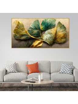 Dekorstation - Elegant Golden And Blue Flowers And Branches Canvas Wall Painting