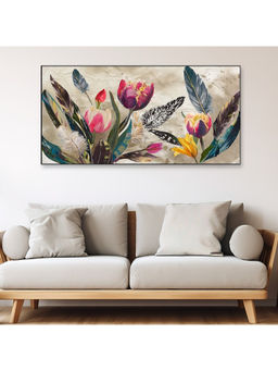 Dekorstation - Elegant Pink Flower And Green Leaf Canvas Wall Painting