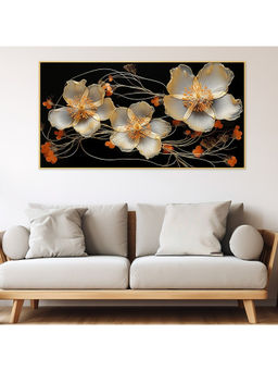 Dekorstation - Elegant White Golden Flower Canvas Wall Painting