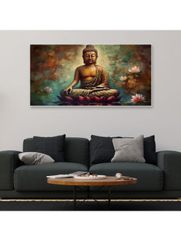 Dekorstation - Meditating Buddha with Lotus Flower Religious Canvas Wall Painting