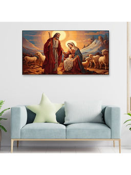 Dekorstation - Mary And Joseph Caressing Baby Jesus Religious Canvas Wall Painting