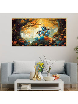 Dekorstation - Illustration God Krishna Sitting Forest Religious Wall Painting
