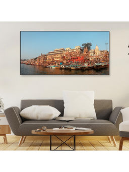 Dekorstation - Beautiful View of Varanasi Ghats And Boats Canvas Wall Painting