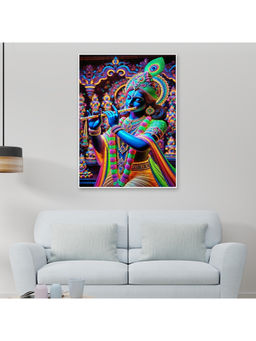 Dekorstation - Multicolor Floral Krishna Canvas Wall Painting