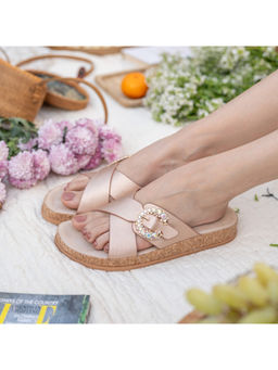 Coral Haze - Metallic Rose Gold Cushioned Flatform Sandals