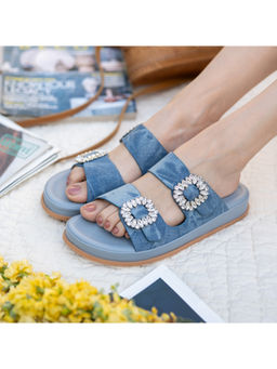 Coral Haze - Shaded Light Denim Blue Glitter Cushioned Flatform Sandals