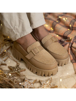 Coral Haze - Vegan Leather Womem Platform Loafers Tan