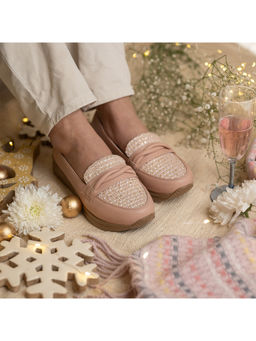 Coral Haze - Vegan Leather Womem Platform Loafers Peach