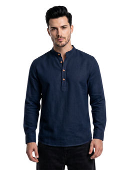 Bonjour - Navy Blue Men’s Linen Short Kurta