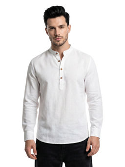 Bonjour - White Men’s Linen Short Kurta