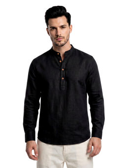 Bonjour - Black Men’s Linen Short Kurta