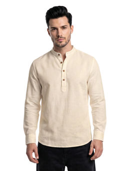 Bonjour - Men’s Linen Short Cream Kurta