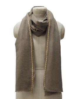 Pashma - Grey Solid Lace Work Silk Cashmere Scarf