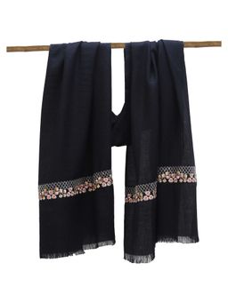 Pashma - Solid Black Embroided Silk Cashmere Scarf