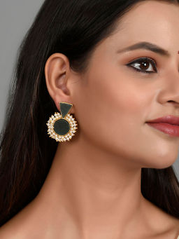 Silvermerc Designs - Gold Plated Pearl Beads Small Stylish Stone Earrings