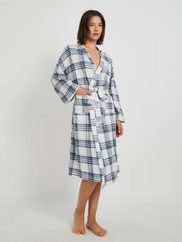 Styli - Women Checked Print Waist Tie-Up Robe With Pockets Details