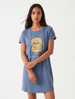 max - Women Character Print Nightdress Blue