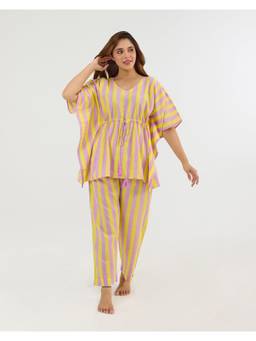 Phutari - Bubble Gum Berries Chill Jams Hand Screen Printed Cotton Co-Ord Set