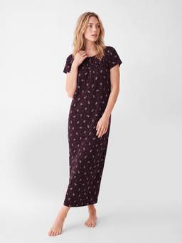 max - Women Floral Print Smocked Nightgown Brown