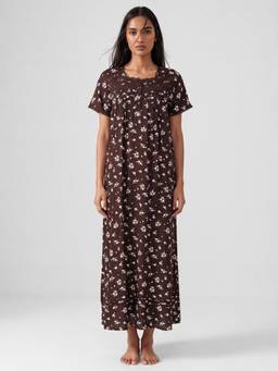 max - Women Floral Print Nightgown Brown