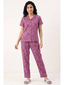 Zivame - Mixed Fruit Butter Soft Knit Poly Pyjama With Shirt - Red Violet