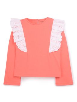 My Milestones - Girls Eyelet Lace Ruffle Top Full Sleeves Pure Cotton