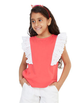 My Milestones - Girls Eyelet Lace Ruffle Top Pure Cotton