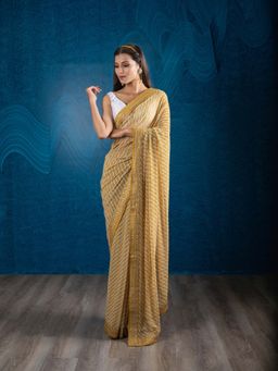 EXCLUSIVA - Yellow Blended Georgette Leheriya Saree with Unstitched Blouse