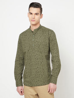 CRIMSOUNE CLUB - Men Olive Floral Printed Kurta