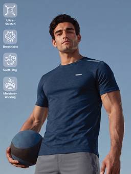Van Heusen - Men Navy Blue Swift Dry Crew Neck Sports T-shirt