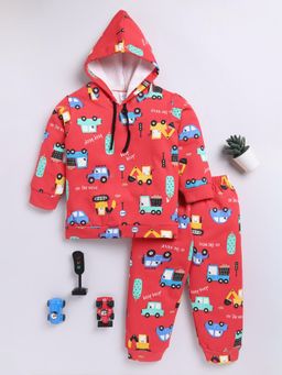 Clt.s - Red Printed Hoodie and Pant (Set of 2)