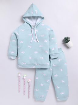 Clt.s - Green Printed Hoodie and Pant (Set of 2)