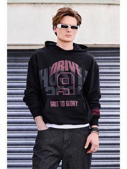 Snitch - Grind Black Printed Full Sleeves Oversized Casual Hoodie