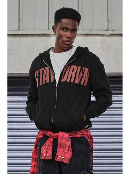 Snitch - Grind Black Printed Full Sleeves Oversized Casual Hoodie