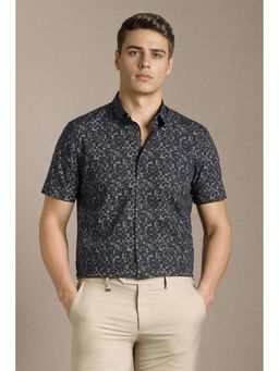 Louis Philippe - Men Black Print Half Sleeves Casual Shirt