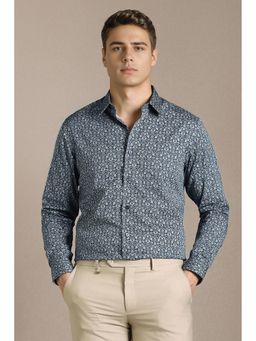 Louis Philippe - Men Navy Blue Print Full Sleeves Formal Shirt