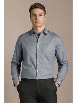 Louis Philippe - Men Grey Textured Full Sleeves Formal Shirt