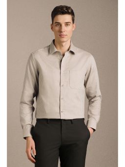 Louis Philippe - Men Beige Stripe Full Sleeves Formal Shirt