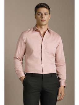 Louis Philippe - Men Peach Stripe Full Sleeves Formal Shirt