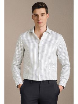Louis Philippe - Men White Stripe Full Sleeves Formal Shirt