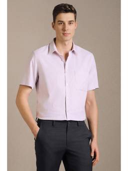 Louis Philippe - Men Lavender Textured Half Sleeves Formal Shirt