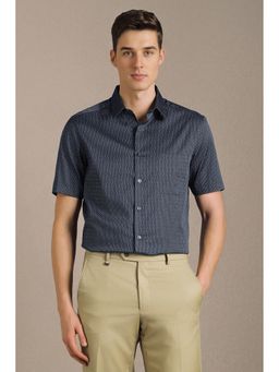 Louis Philippe - Men Navy Blue Print Half Sleeves Formal Shirt