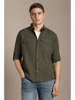 Louis Philippe - Men Olive Solid Full Sleeves Casual Shirt