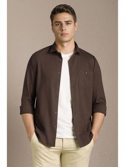 Louis Philippe - Men Brown Solid Full Sleeves Casual Shirt