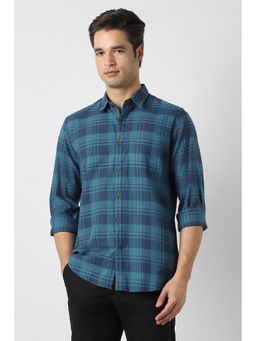 Peter England - Men Blue Slim Fit Check Full Sleeves Casual Shirt