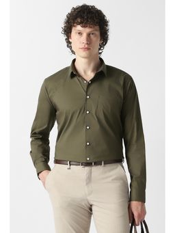 Van Heusen - Men Olive Solid Full Sleeves Formal Shirt
