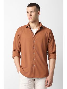 Van Heusen - Men Rust Solid Full Sleeves Casual Shirt